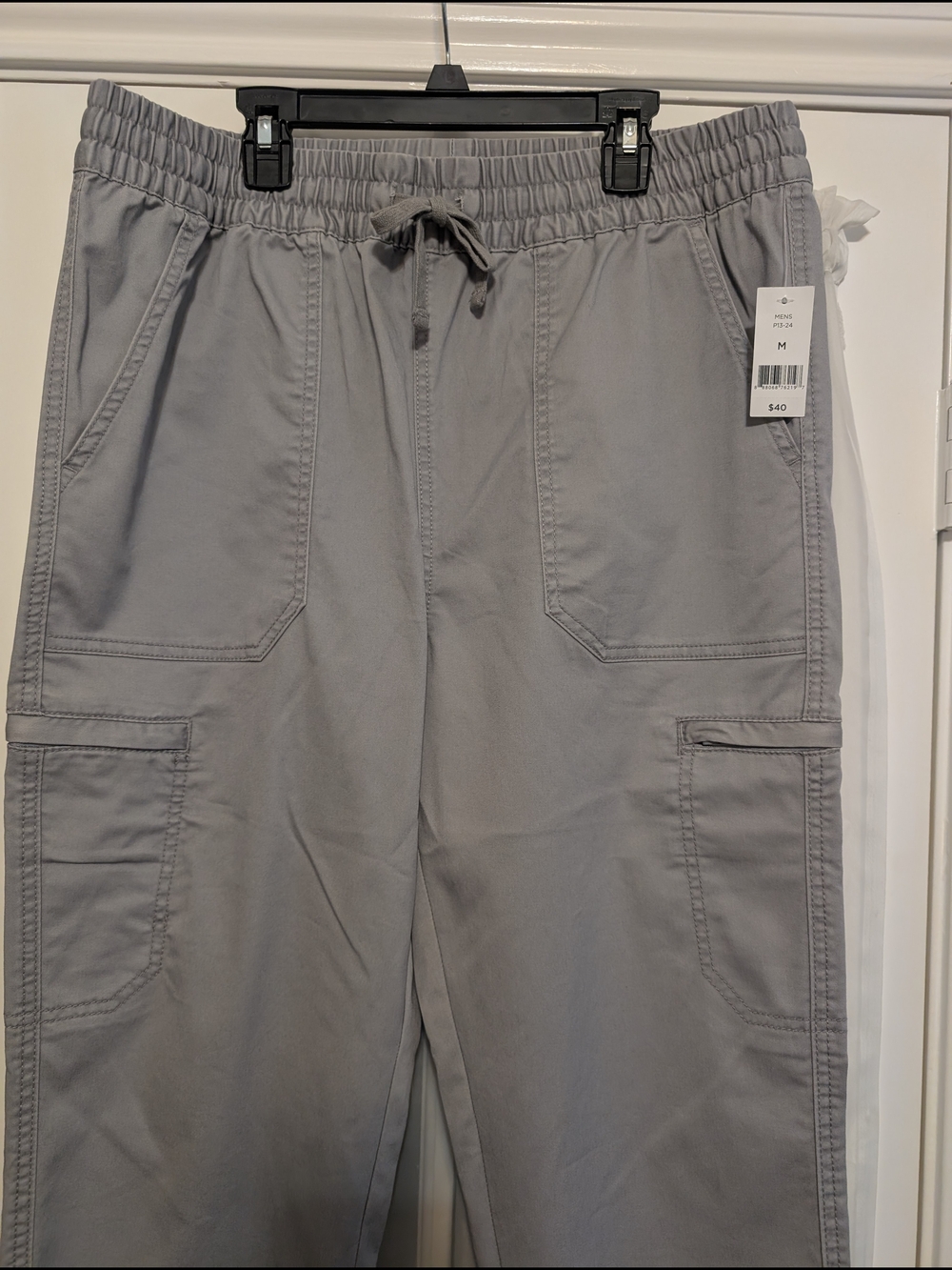 Men's Gray Cargo Drawstring Pants With Zipper Pockets - Slim Fit (NWT)
